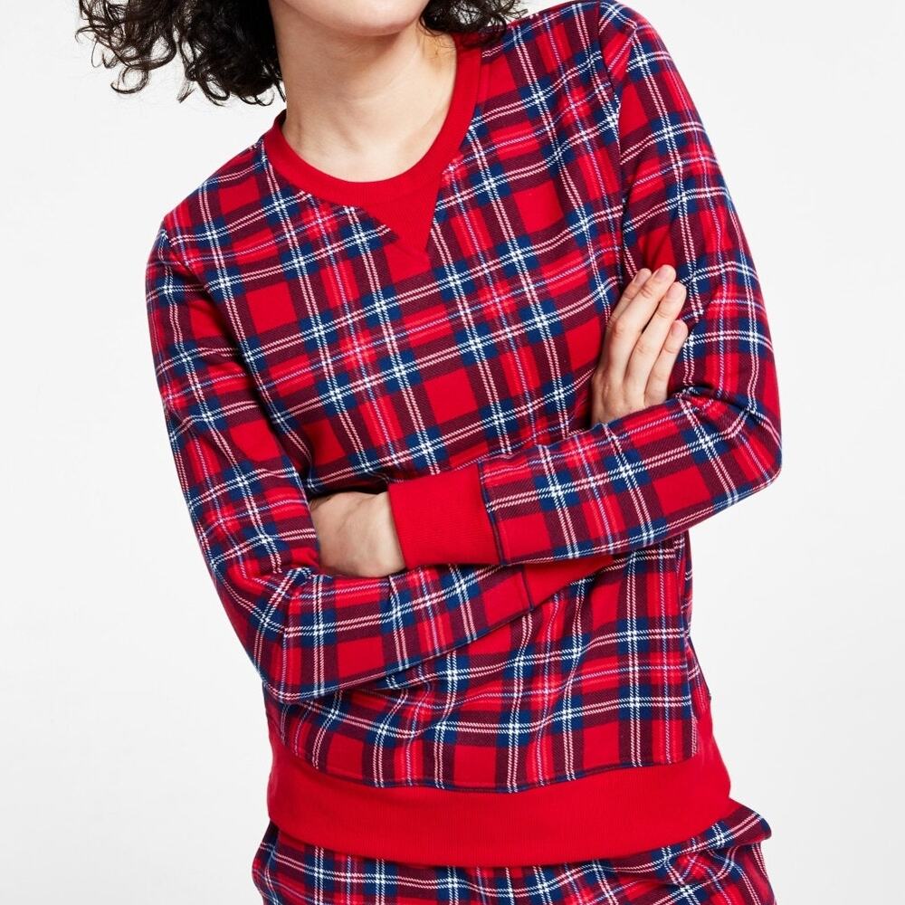 Charter Club Women's Printed Plaid Matching Crewneck Top large